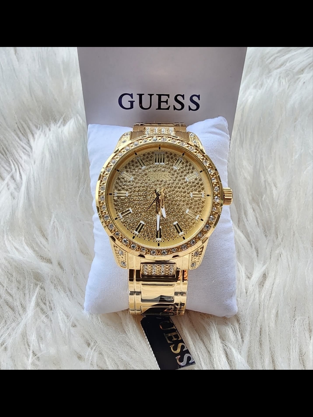 GUESS Men’s Gold Crystal-Accent Stainless Steel Watch